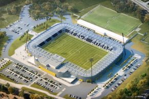 Podívejte se, jak bude vypadat nový fotbalový stadion v Hradci Králové. Lízátka zůstanou