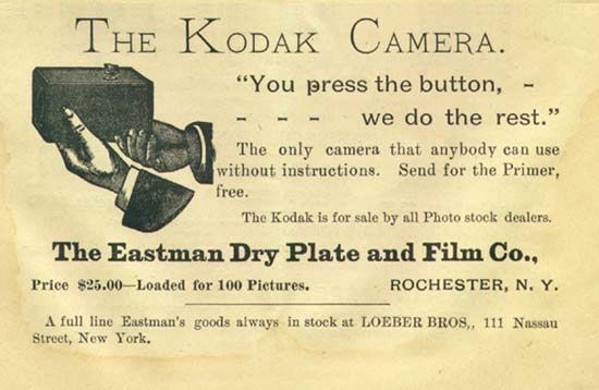 Dobová reklama na fotoaparát Kodak.