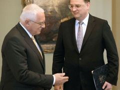 Premiér Petr Nečasem s prezidentem Václavem Klausem