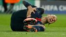 Paris St Germain's Zlatan Ibrahimovic lies injured