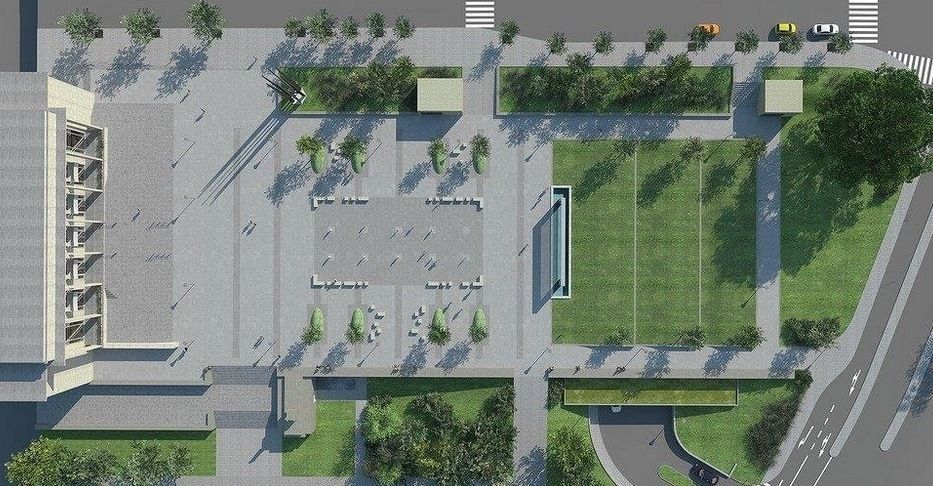 Vizualizace parku před Janáčkovým divadlem v Brně