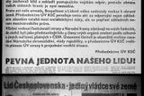 Titulní strany mimořádných vydání novin, které vyšly během dne 21. srpna a byly distribuovány zdarma na ulicích. Rudé právo (dole) tehdy vyšlo s titulkem "Zvláštní svobodné vydání".