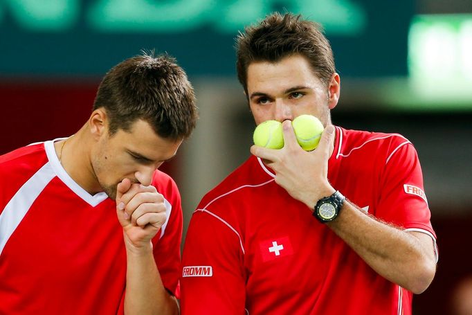 Davis Cup, Švýcarsko - Česko: Stanislas Wawrinka (vpravo) a Marco Chiudinelli