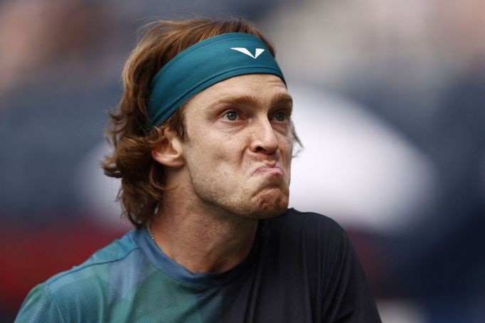 Tennis - ATP 500 - Dubai Tennis Championships - Dubai Duty Free Tennis Centre, Dubai, United Arab Emirates - February 28, 2024 Russia's Andrey Rublev reacts during his ro