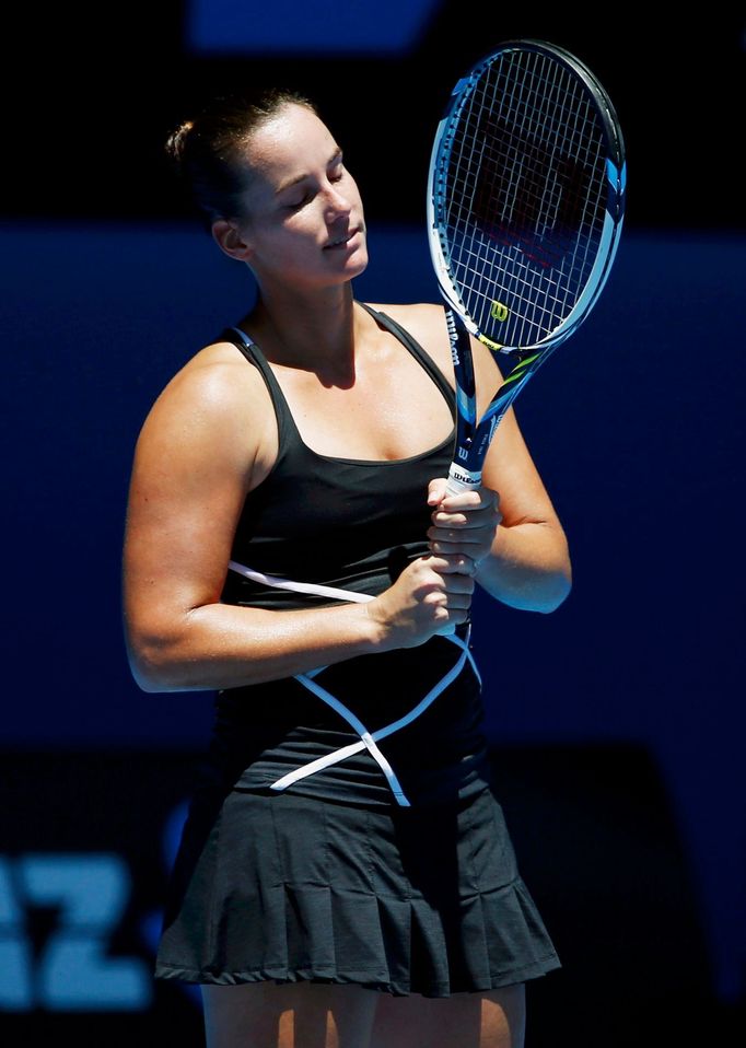 Jarmila Gajdosova of Australia reacts during her women's singles match against Angelique Kerber of Germany at the Australian Open 2014 tennis tournament in Melbourne Janu