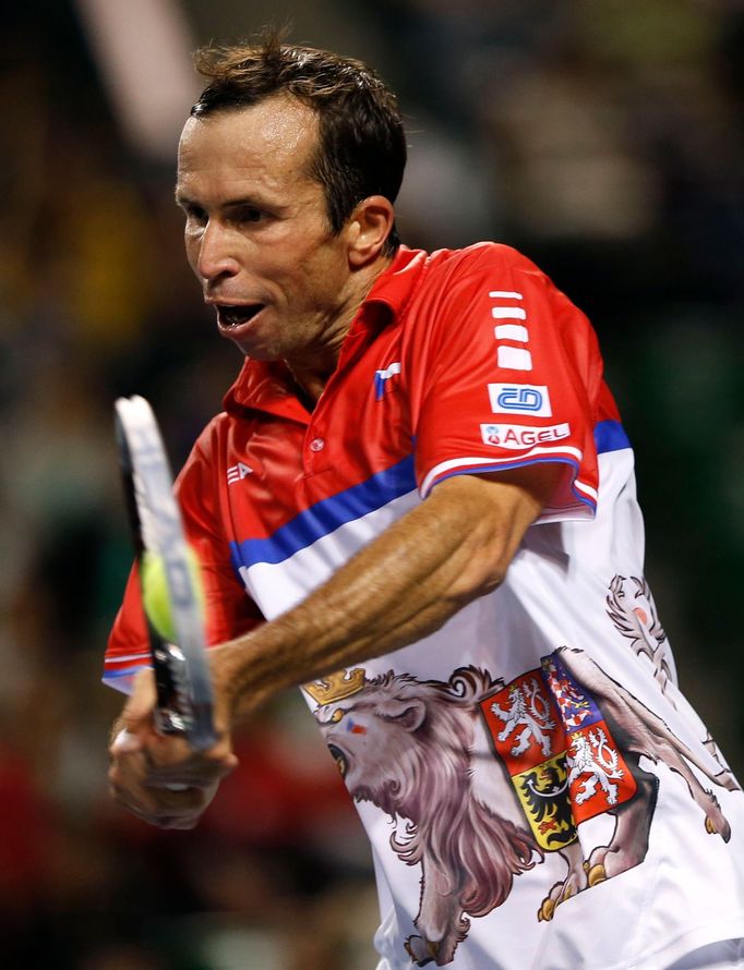 Czech Republic's Stepanek returns a shot against Japan's Ito during their Davis Cu