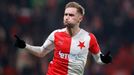 Jan Kuchta slaví gól v zápase EL Slavia - Feyenoord