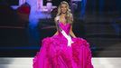 Newly crowned Miss USA Olivia Jordan walks in her evening gown on stage during the 2015 Miss USA beauty pageant in Baton Rouge, Louisiana