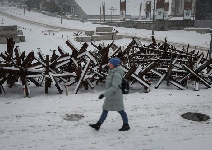 Ukrajina Kyjev sníh zima elektřina výpadek proudu