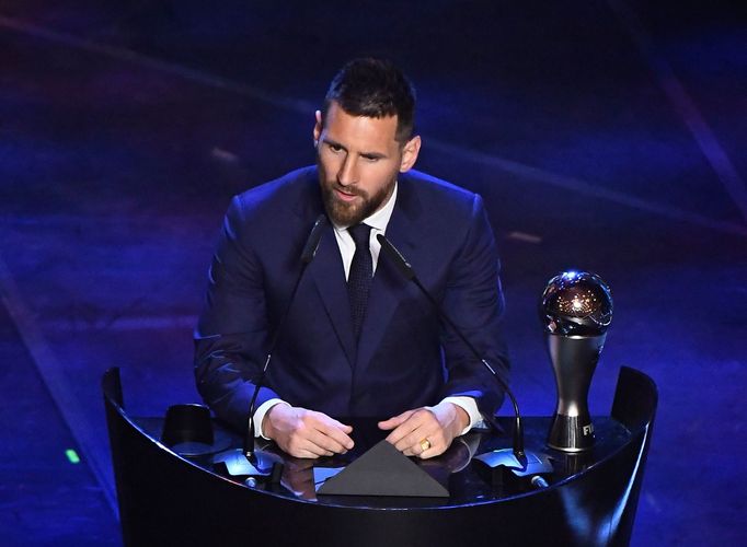 Soccer Football - The Best FIFA Football Awards - Teatro alla Scala, Milan, Italy - September 23, 2019   FC Barcelona's Lionel Messi speaks after winning the Best FIFA Me