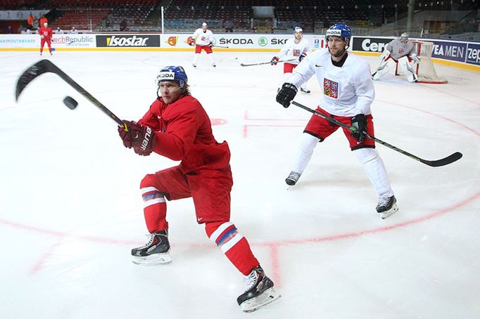 MS 2015, trénink české reprezentace: Martin Erat a Vladimír Sobotka