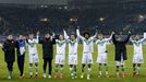 VfL Wolfsburg's players celebrate after winning against KAA Gent.