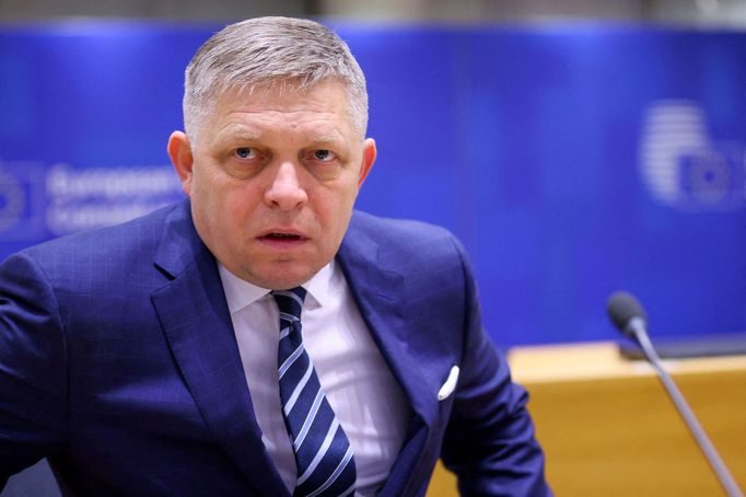 Slovenský premiér Robert Fico na summitu v Bruselu 22. března 2024