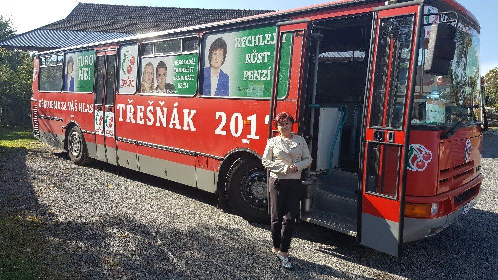 KSČM, volební kampaň, autobus, Třešňák, 2017