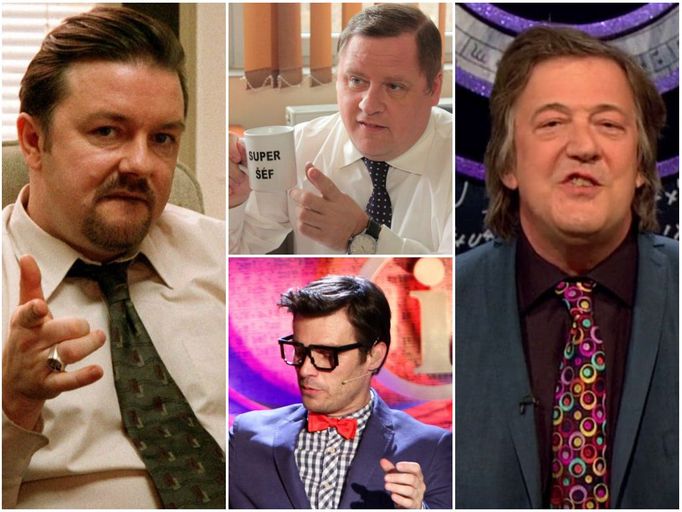 Kancl a QI. Ricky Gervais, Václav Kopta, Leoš Mareš a Stephen Fry.