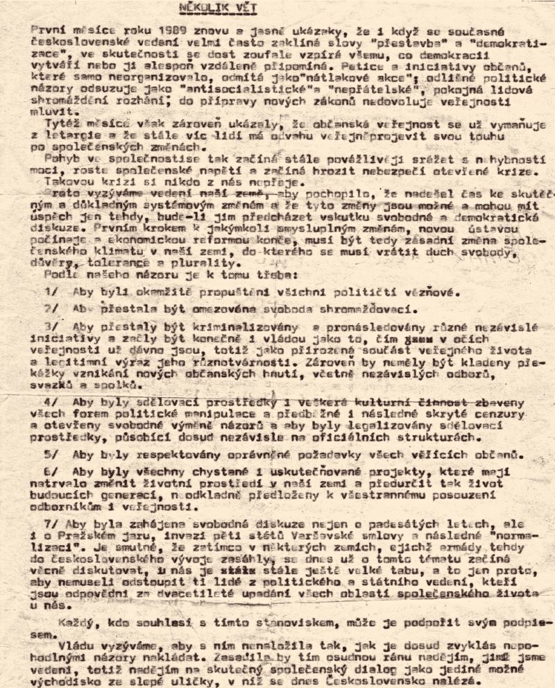 několik vět manifest 1989 disent komunismus