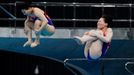 Diving - FINA Diving World Cup 2021 and Tokyo 2020 Olympics Aquatics Test Event - Tokyo Aquatics Centre, Tokyo, Japan - May 1, 2021 South Korea's Kim Suji and Cho Eunbi i