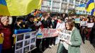 Demonstrace na podporu Ukrajiny. Podgorica, Černá Hora. 27. 2. 2022