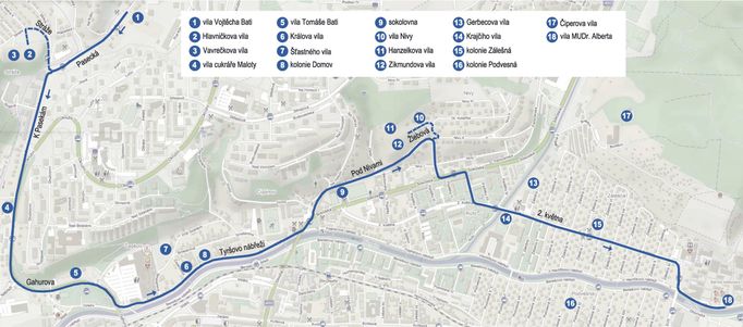 Trasa po severní části Zlína měří 6,3 kilometru. Lze ji rozdělit.