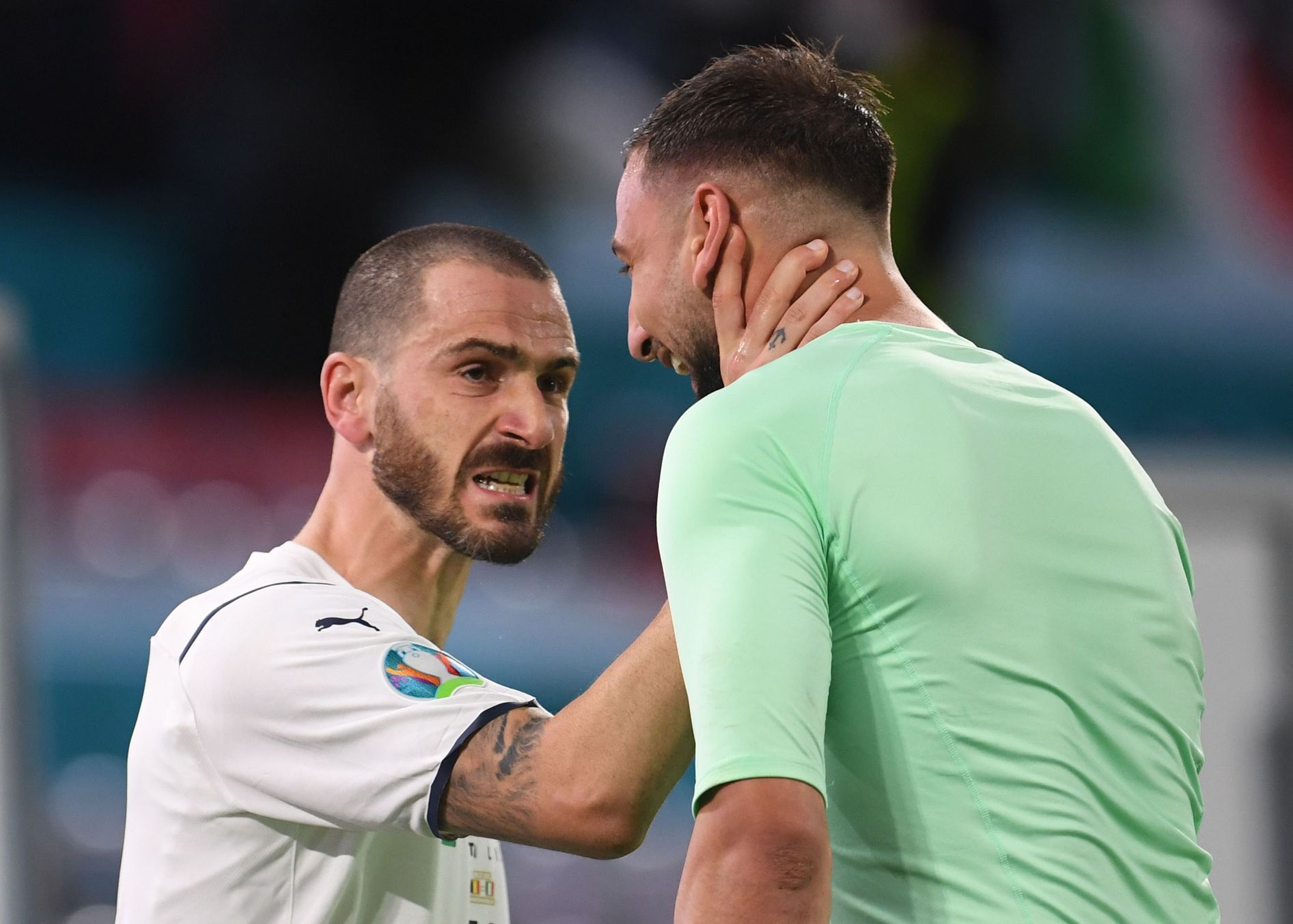 Belgie - Itálie, čtvrtfinále Euro 2020, Leonardo Bonucci a Gianluigi Donnarumma