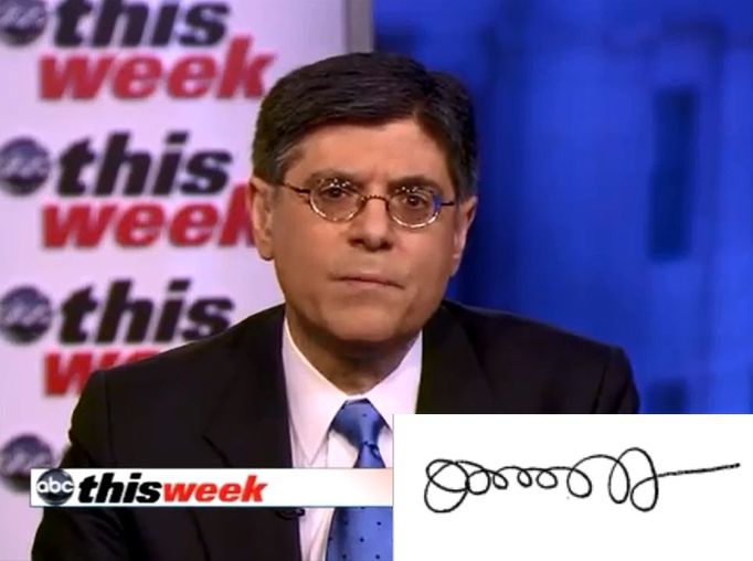 Jack Lew a jeho podpis.