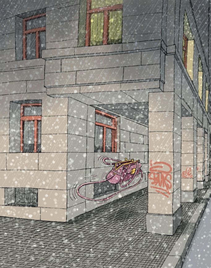 Ilustrace, kterými Galina Miklínová opatřila knihu Marky Míkové Kabát a kabelka.