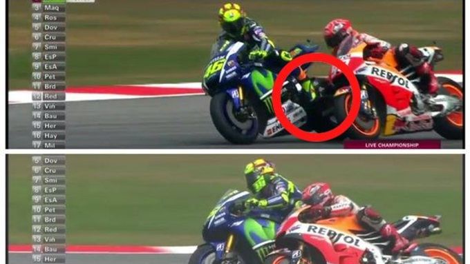 Podívejte se, jak Marc Marquez spadl po kontroverzním kontaktu s Valentinem Rossim během Velké ceny Malajsie třídy MotoGP.