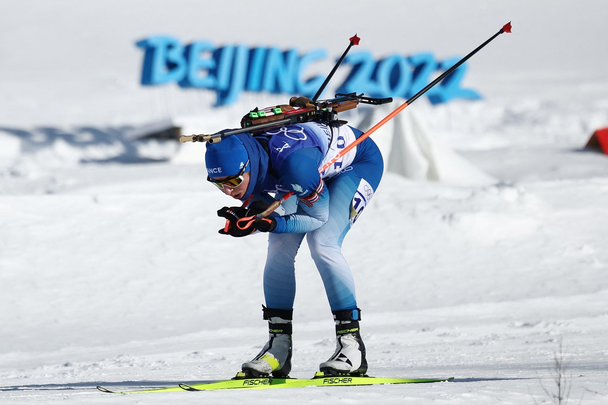 Justine Braisazová -Bouchetová v hromadném závodě na 12,5 km na ZOH 2022 v Pekingu