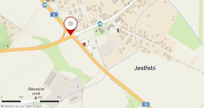 Mapa nehodových míst I/9 Jestřebí