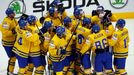 Sweden's team celebrate after their men's ice hockey World Championship Group A game against the Czech Republic at Chizhovka Arena in Minsk May 11, 2014. REUTERS/Vasily F