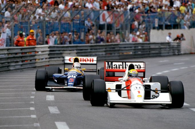 F1 1992, VC Monaka: Ayrton Senna, McLaren; Nigel Mansell, Williams.