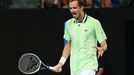 Tennis - Australian Open - Men's Singles Final - Melbourne Park, Melbourne, Australia - January 31, 2022 Russia's Daniil Medvedev reacts during the final against Spain's