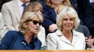 Britain's Camilla, Duchess of Cornwall (R) sits on Centre Court at the Wimbledon Tennis Championships, in London June 27, 2013. REUTERS/Suzanne Plunkett (BRITAIN - Tags: