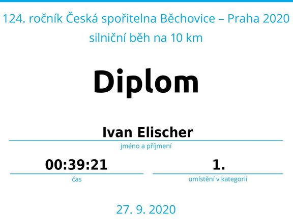 Diplom soudce Ivana Elischera ze závodu Běchovice - Praha.