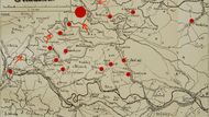 Příhraniční oblast východně od Náchoda má silná pouta k několika českým vesnicím na polské straně (malé puntíky). Z těch byli po válce odsunuti Češi žijící v Německu, z něhož se po válce stalo Polsko. A tak přišli přes hranice (šipky) do Machovské Lhoty (velký puntík).