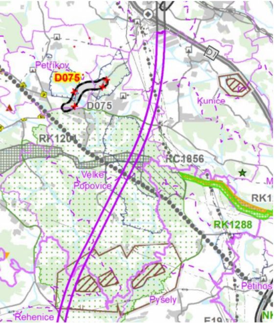 The planned railway corridor in greater detail.