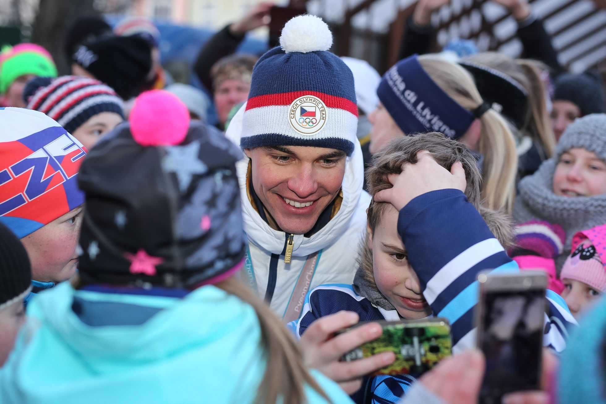 Vítání čtyř olympioniků ve Vrchlabí (2018) - Michal Krčmář, Eva Samková, Karolína Erbanová a Karolína Grohová