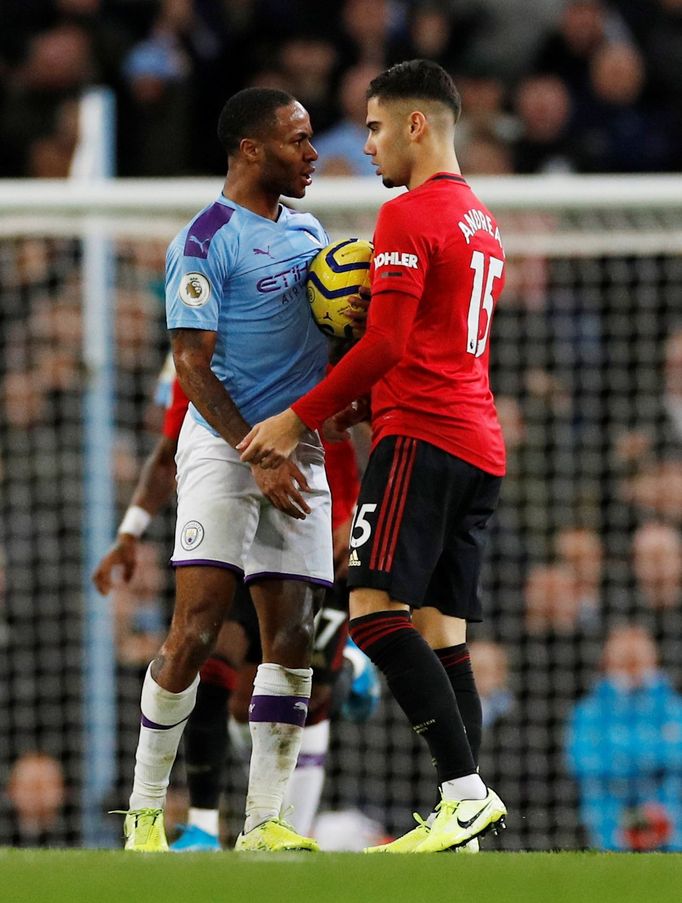 Soccer Football - Premier League - Manchester City v Manchester United - Etihad Stadium, Manchester, Britain - December 7, 2019  Manchester City's Raheem Sterling clashes