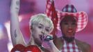 U.S. singer Miley Cyrus performs at the O2 Arena in central London