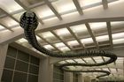 Hned za dveřmi se svíjí pod stropem had. Dílo čínského umělce Aj Wej-weje.