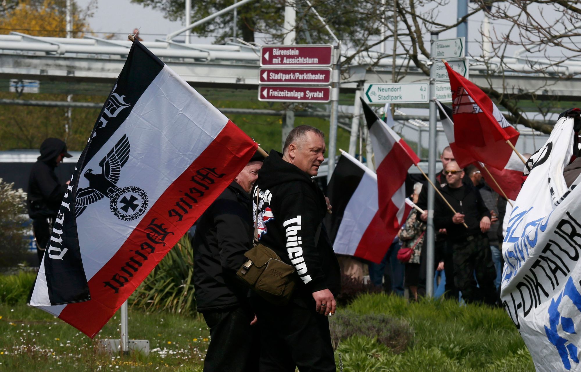 Right-wing protestors gather for a demonstration in the town of Plauen