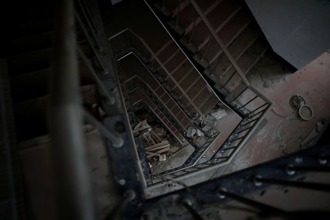 Staircase is seen at the abandoned Alps Ski Resort