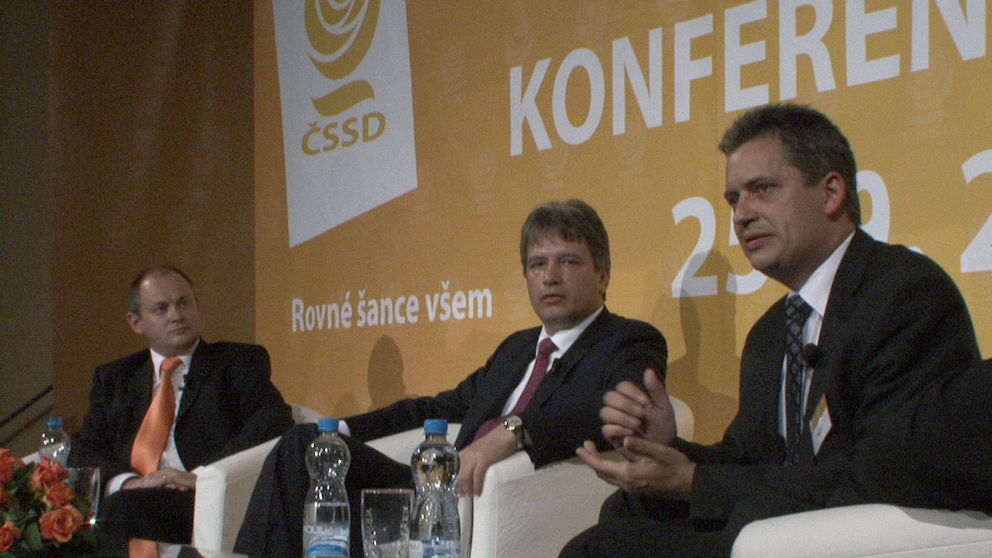 Michal Hašek, Roman Onderka a Jiří Dienstbier ml. na Programové konferenci ČSSD