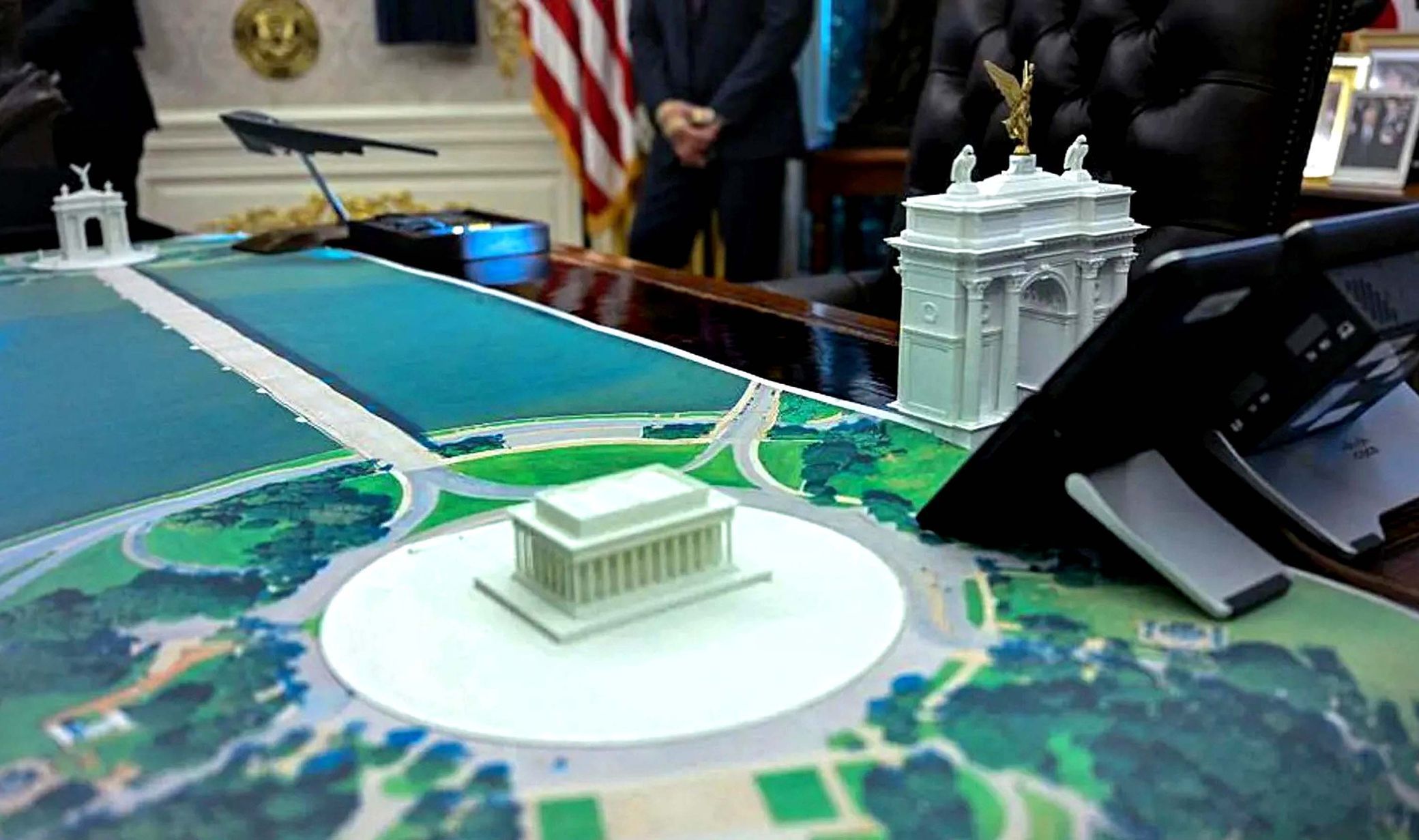 Donald Trump, USA, Washington, vizualizace, Vítězný oblouk, večeře, sponzoři