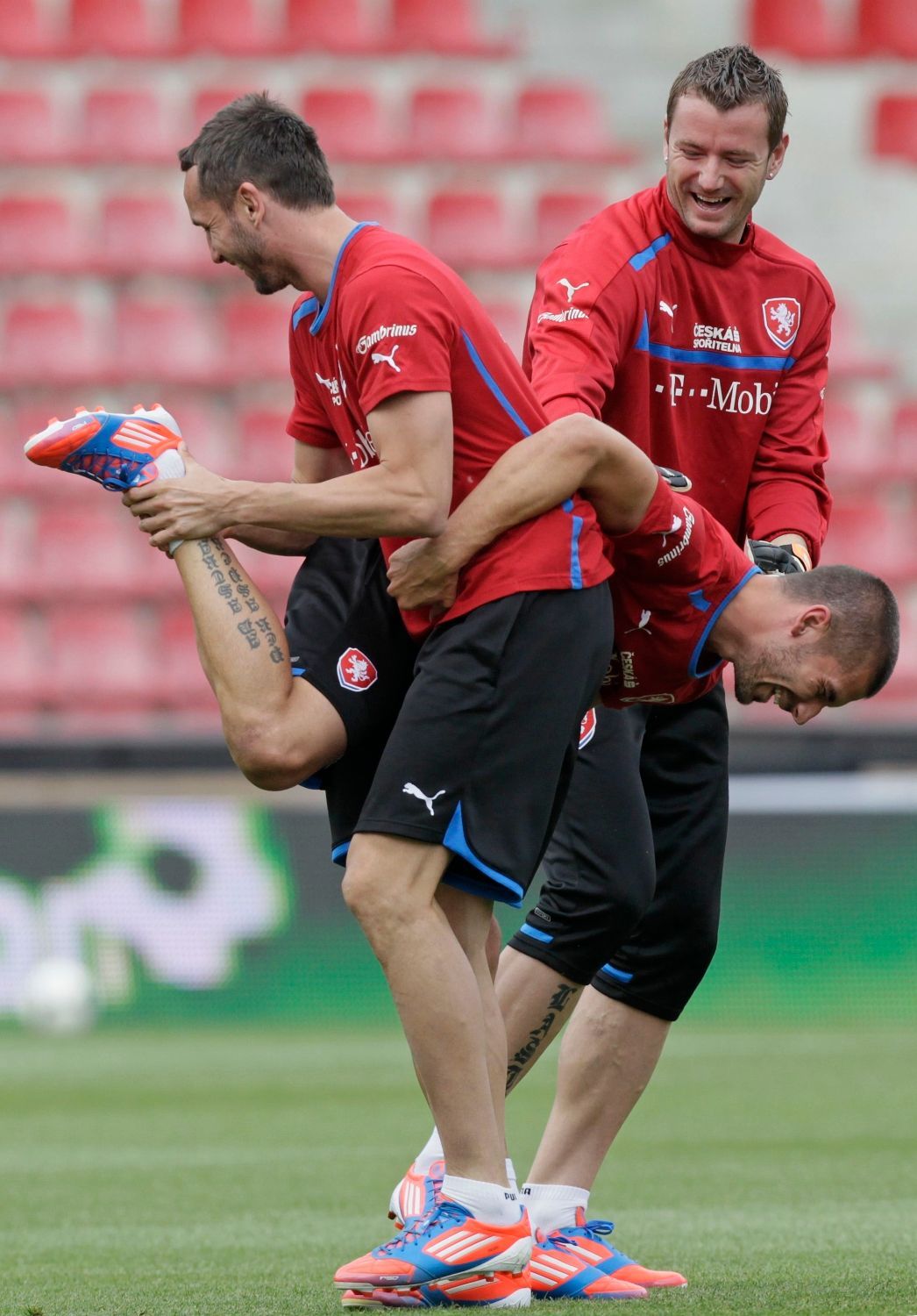 Tomáš Sivok, Jan Laštůvka a Jan Rezek, trénink českého národního týmu den před zápasem s Maďarskem.