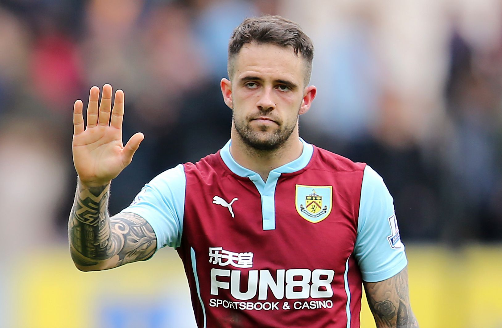 Football: Danny Ings of Burnley waves to fans at the end of the game