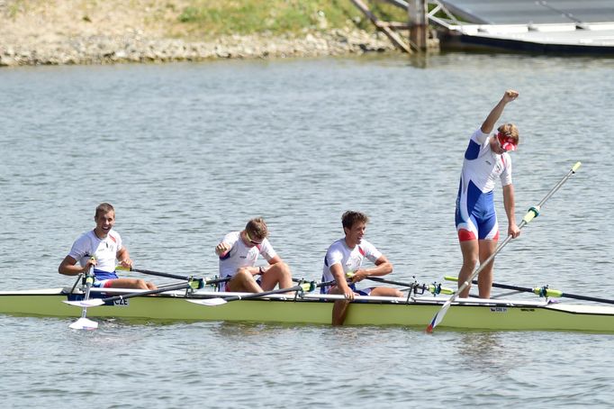 MS juniorů ve veslování v Račicích 2018: Václav Baldrián, Tomáš Šišma, Radim Hladík, Marek Řehořek