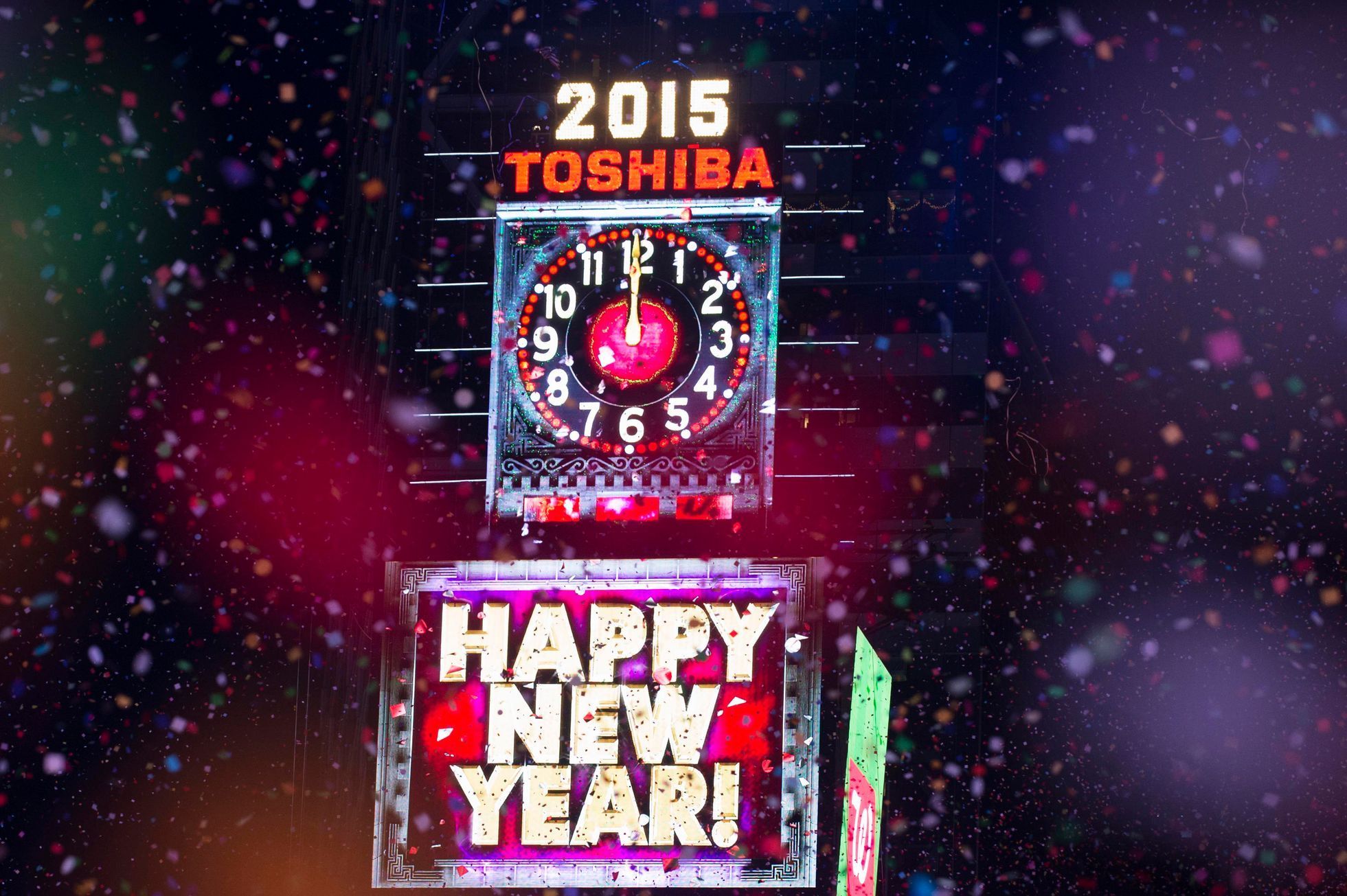 Confetti flies around the New Year's Eve Ball Drop, after midnight, during New Year's eve celebrations in Times Square, New York