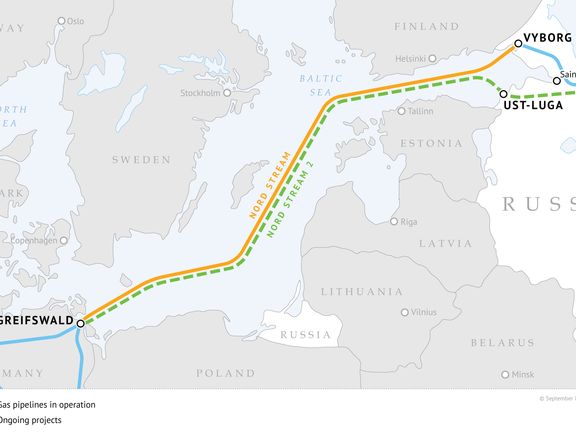 Mapa plynovodu Nord Stream 2.