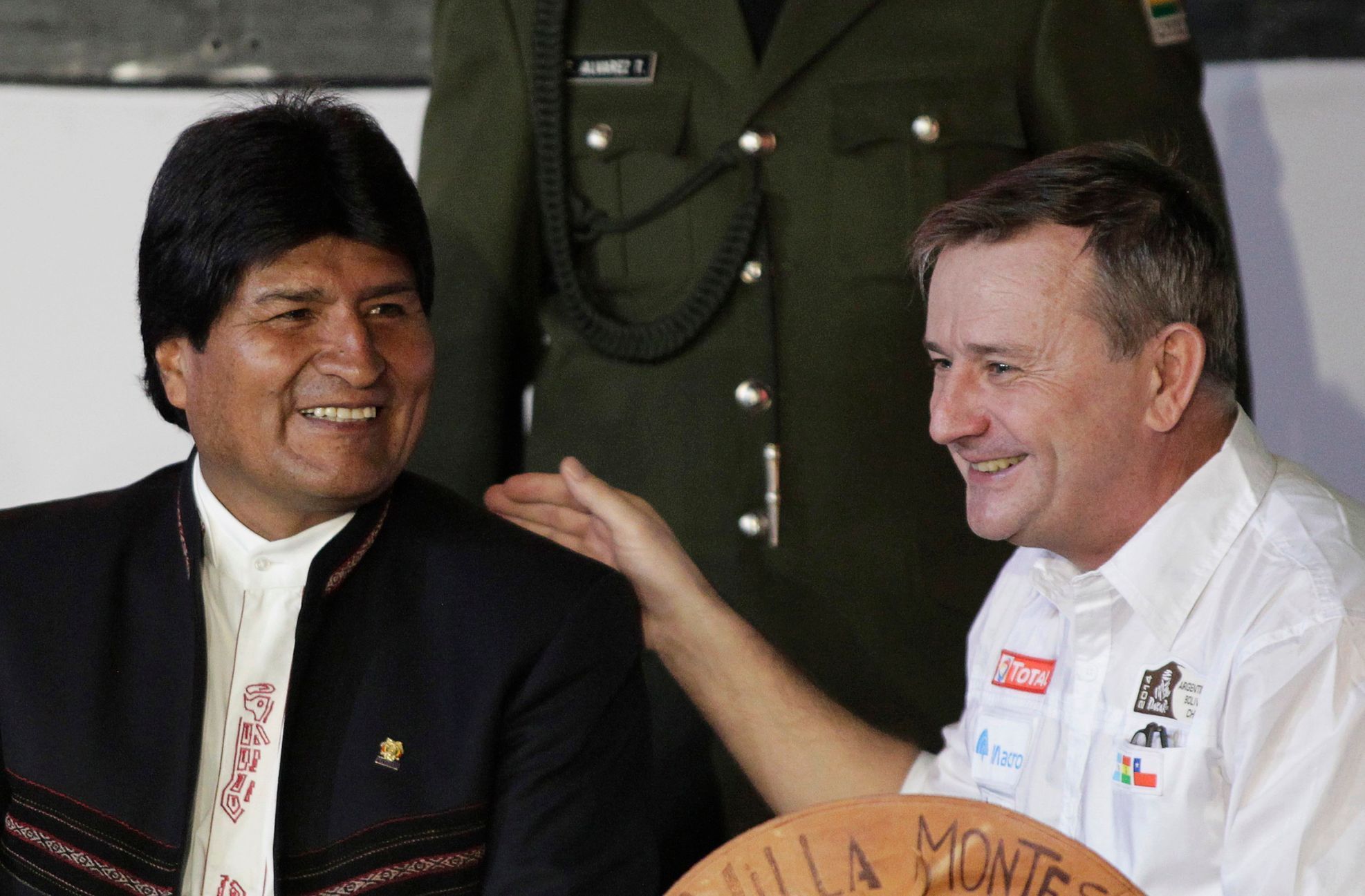 Dakar 2014: prezident Bolívie Evo Morales a ředitel Rally Dakar Etienne Lavigne